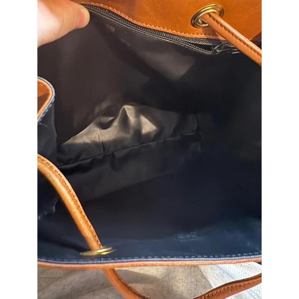 Givenchy Vintage Tan Leather Drawstring Backpack Gold Hardware Studded Logo‎